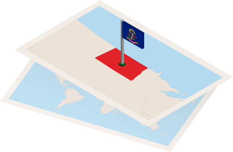 North Dakota map and flag