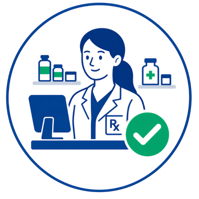 online pharmacy technician training with laptop and graduation cap