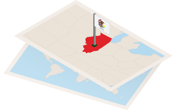 Illinois map outline and flag