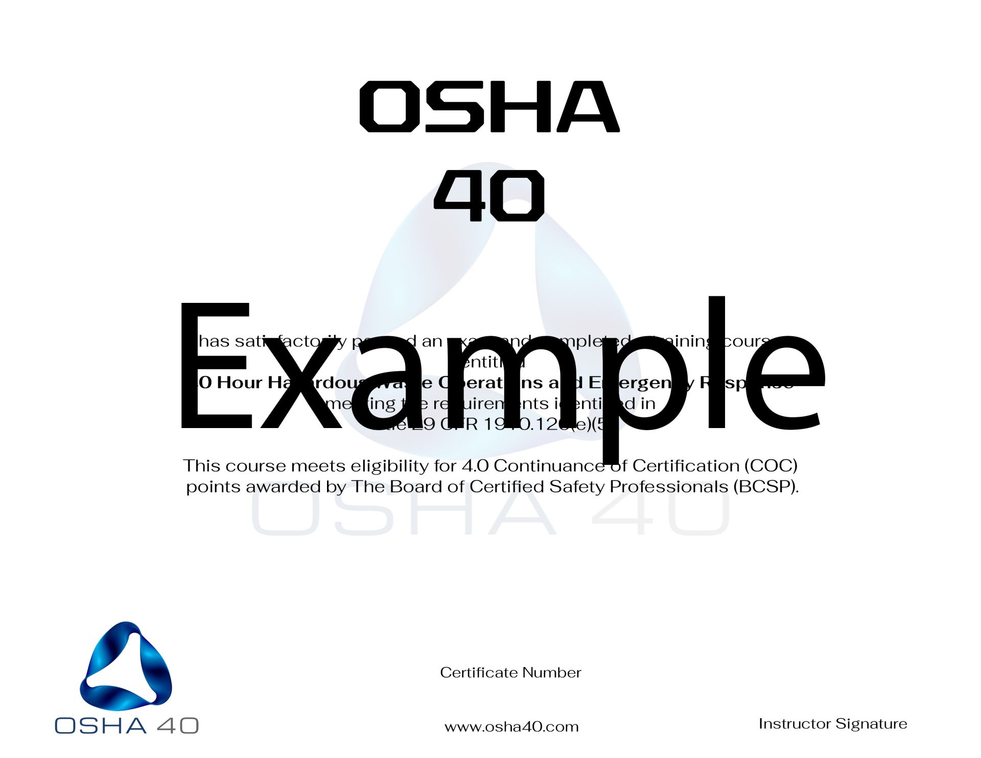 OSHA 40 Certificate