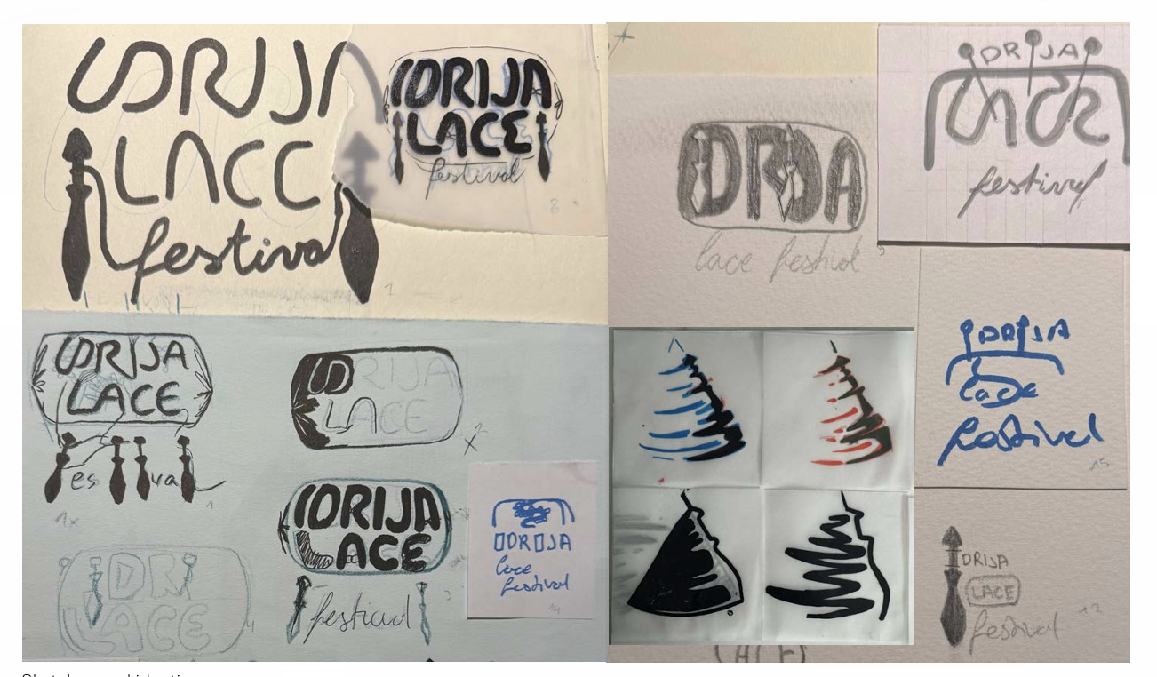 Sofiia's preliminary assignment sketches for Aalto University Design and Media application: ideation process for the Idrija bobbin lace festival poster and visual identity