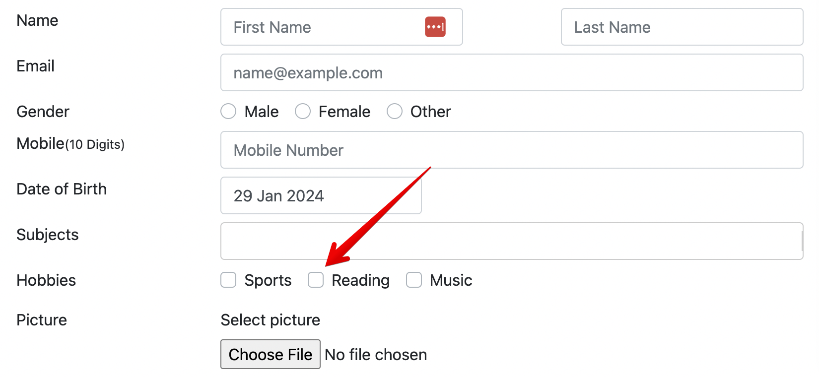 The form with checkbox that should be clicked