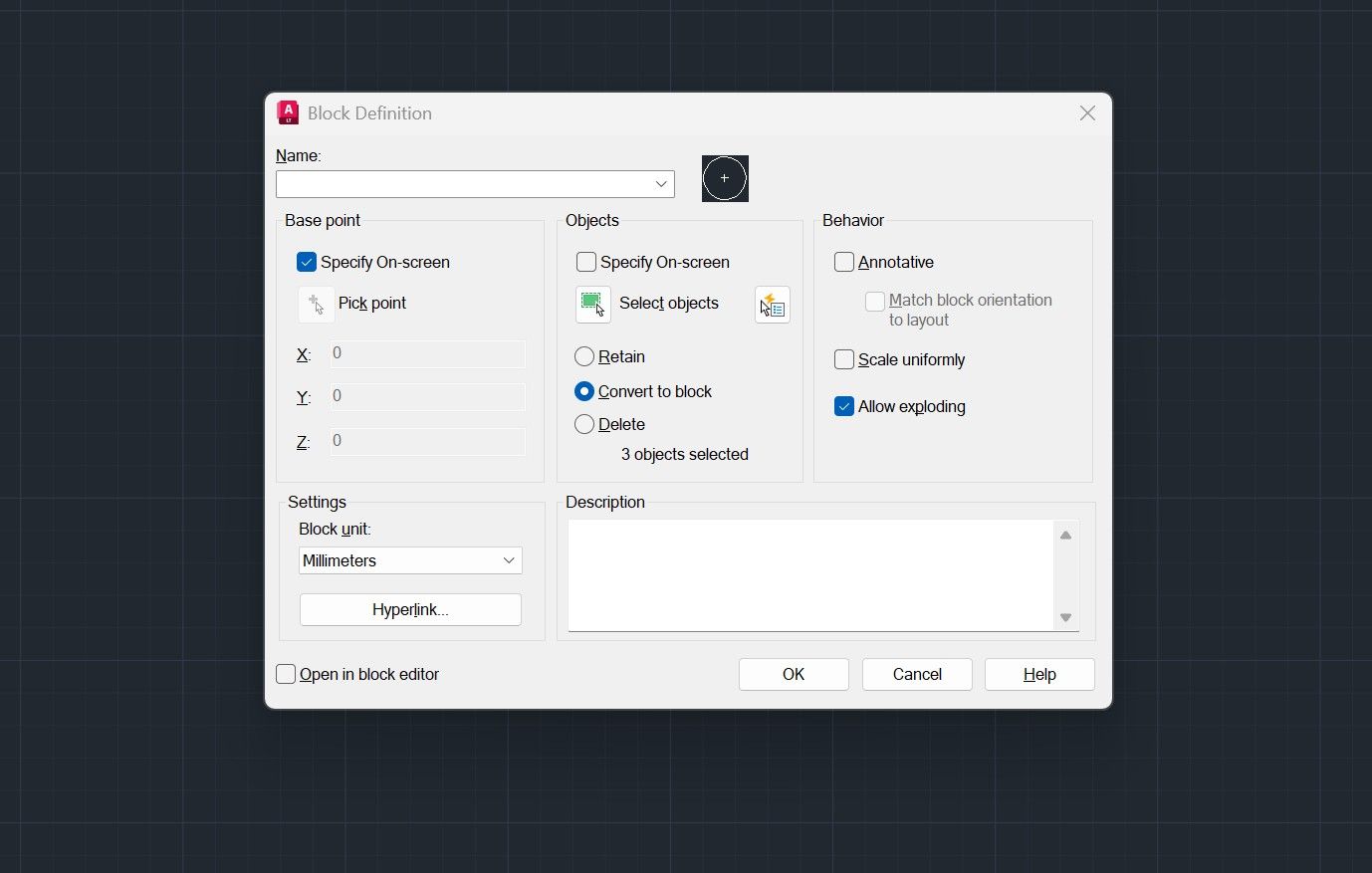 screenshot of autocad interface showing how to make a block in cad