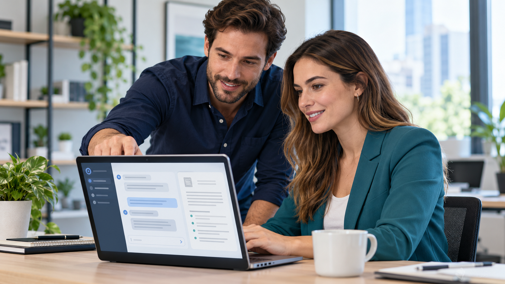 Colleagues developing prompts with an AI assistant
