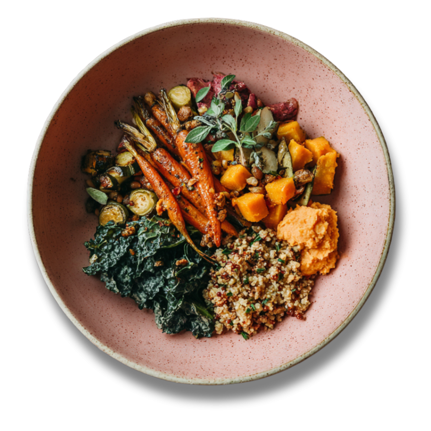 vegan thanksgiving dish of farrow, kale and butternut squash for fun meal