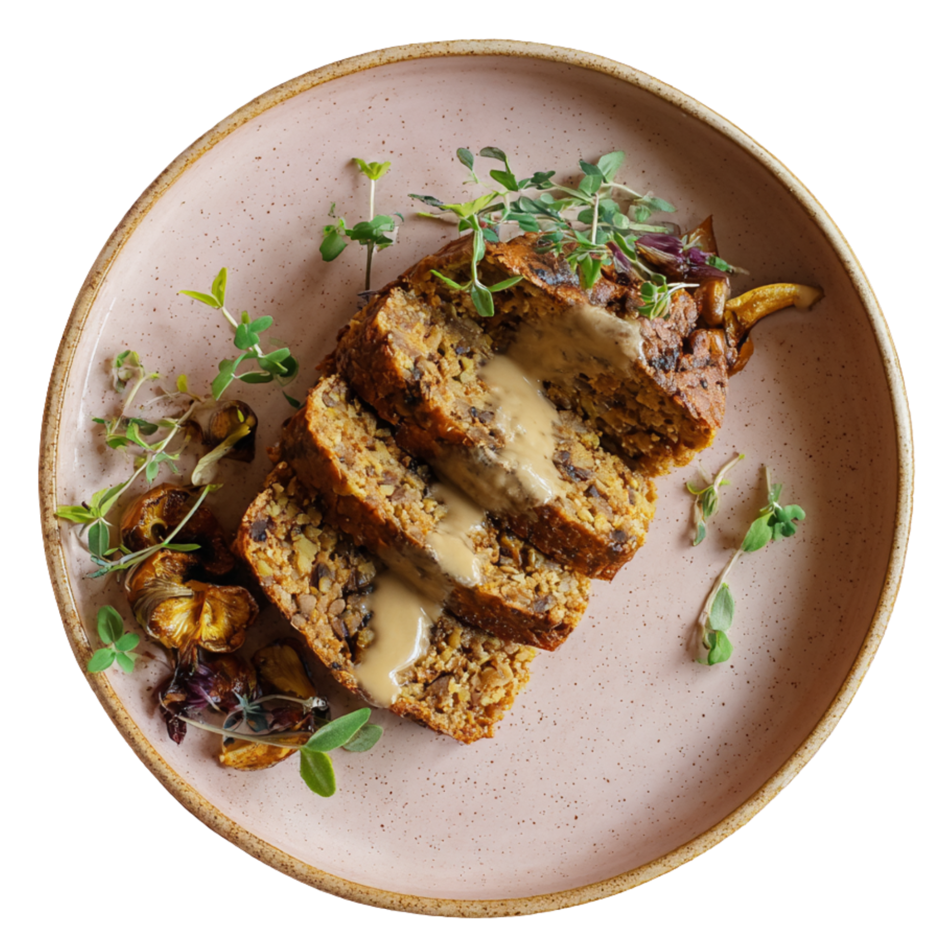 vegan thanksgiving dish of mushroom lentil loaf