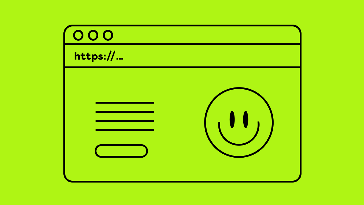 An illustration of a webpage with a smiley face on it