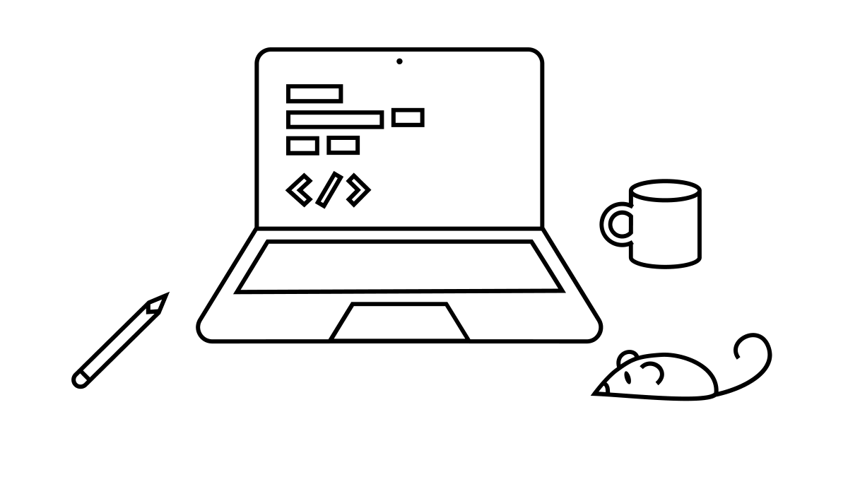 Illustration of a laptop and mug of tea