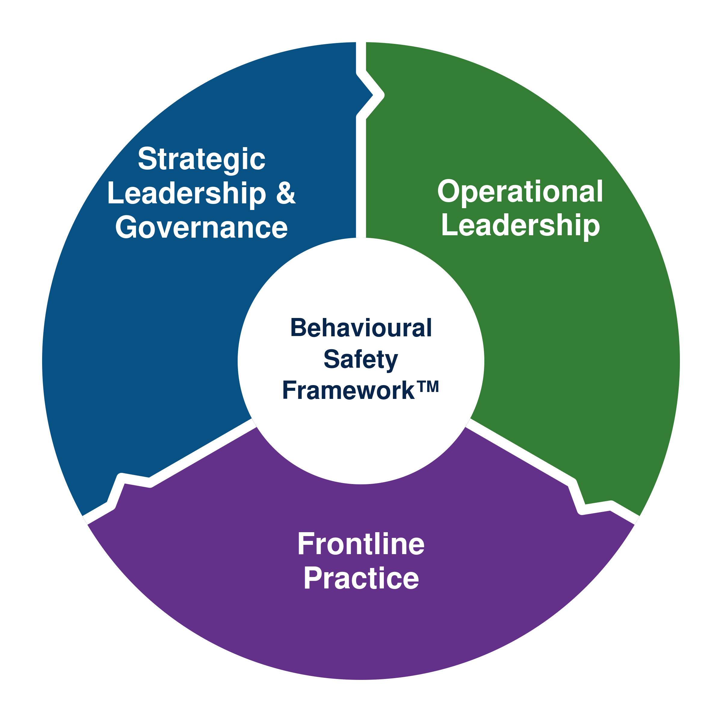 Behavioural Safety Framework: Strategic Leadership & Governance, Operational Leadership and Frontline Practice, connected within one framework.