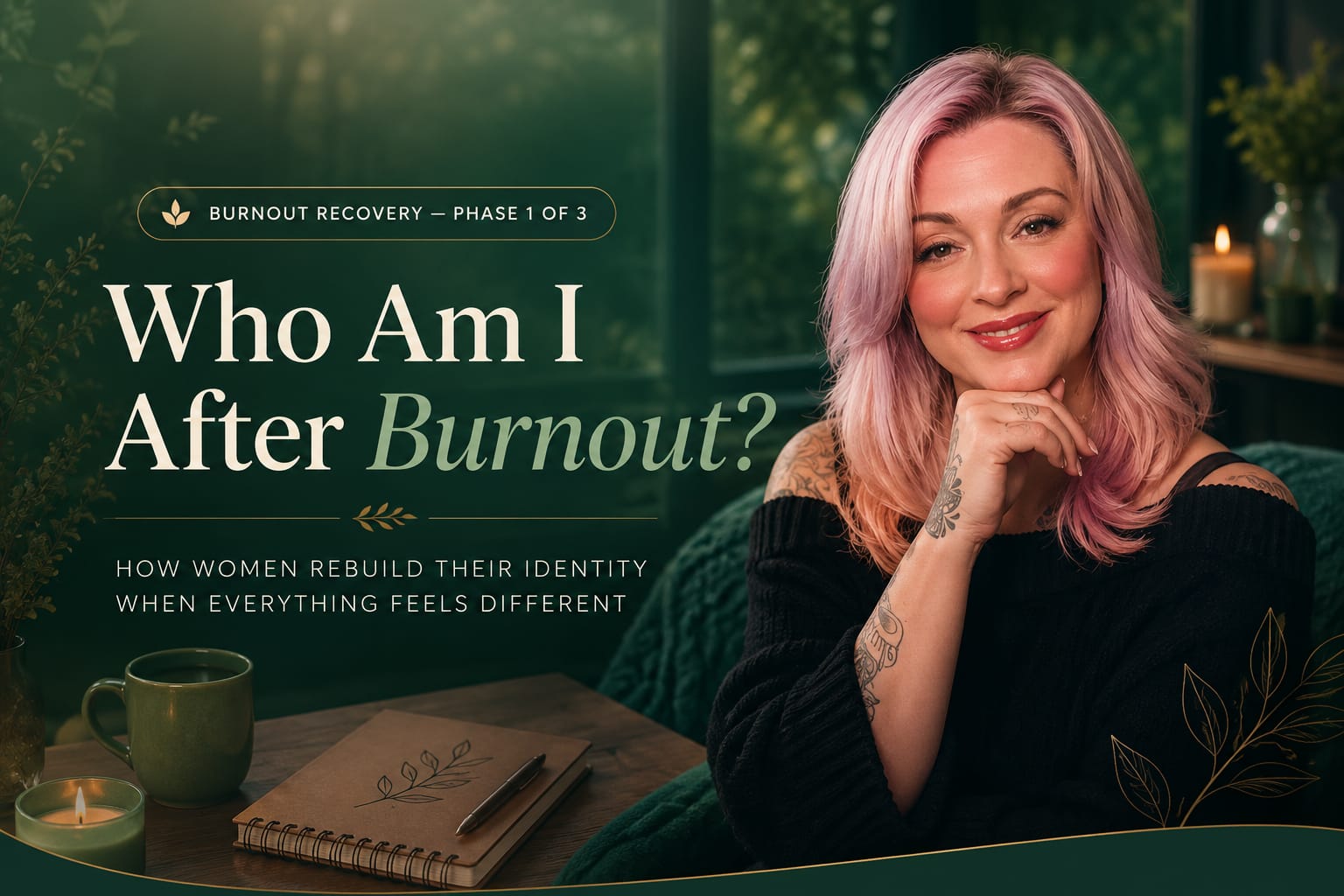 Woman looking thoughtfully at her reflection — who am I after burnout identity rebuilding