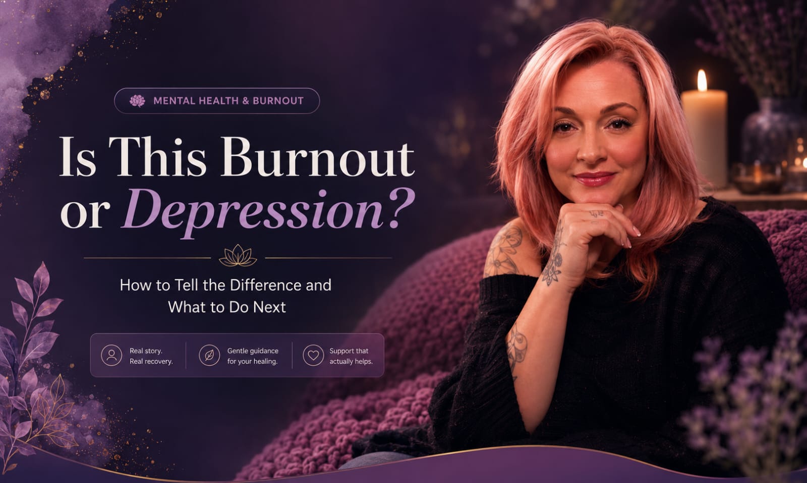 Woman sitting quietly looking exhausted and unsure — burnout or depression
