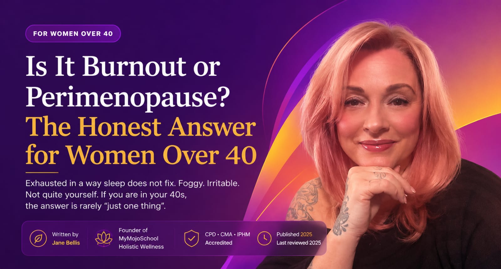 Woman over 40 reflecting on whether her exhaustion is burnout or perimenopause