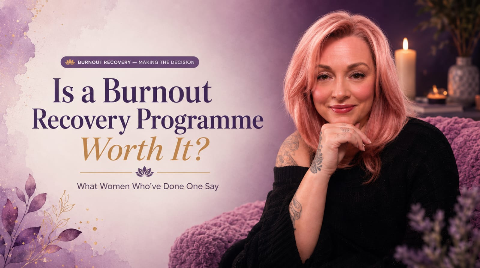 Woman smiling looking at laptop — deciding whether a burnout recovery programme is worth it