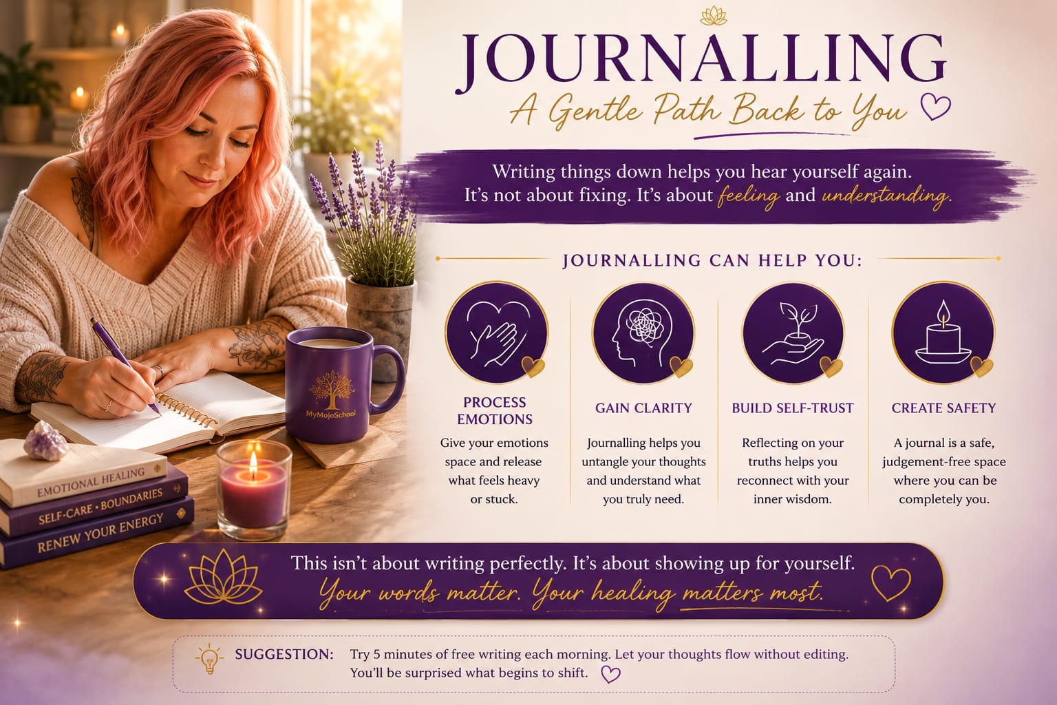 Woman journalling during burnout recovery and emotional healing practice