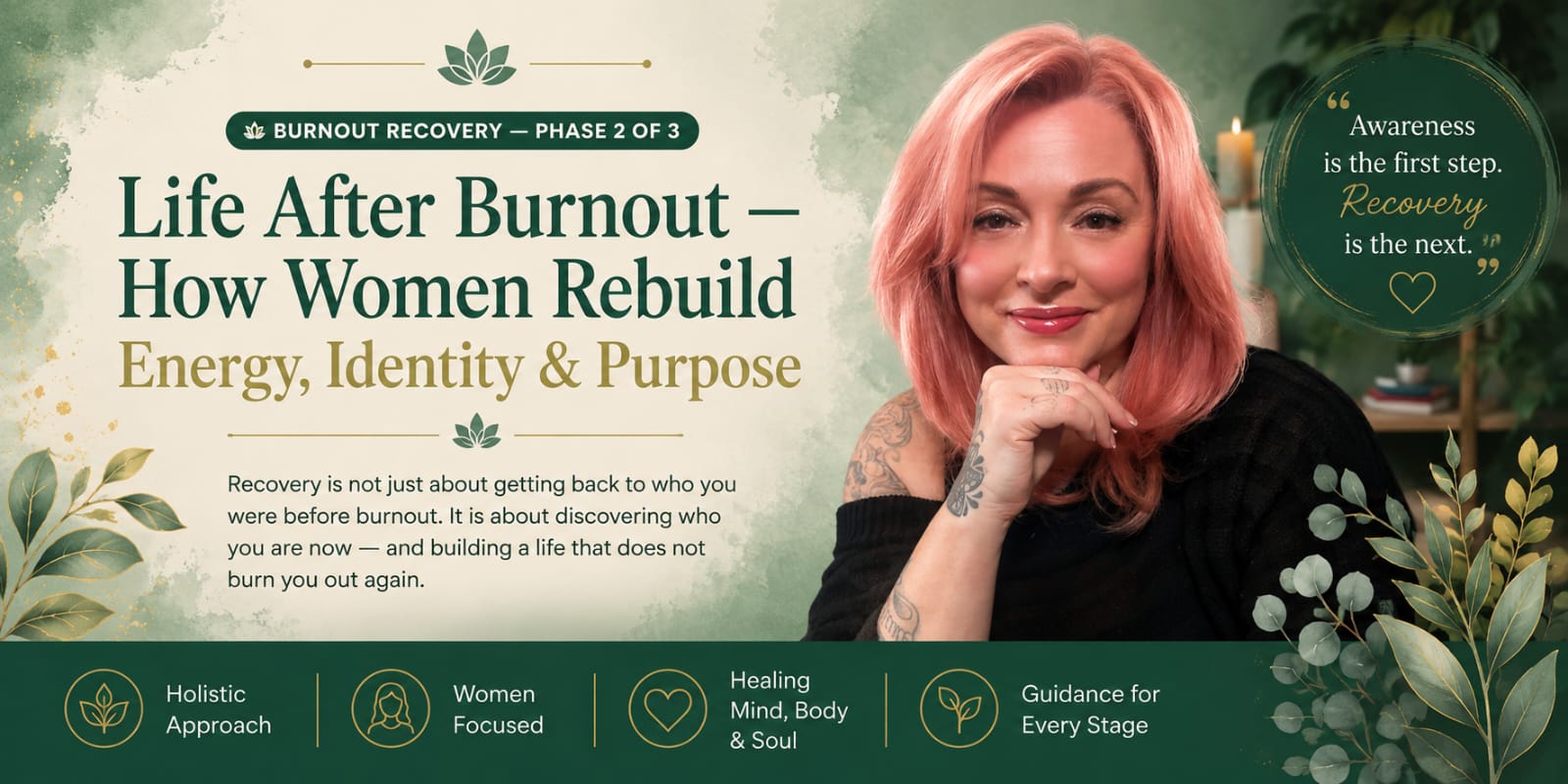 Woman smiling peacefully in nature — life after burnout rebuilding identity and purpose