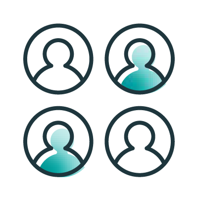 Icons of multiple characters working as a team