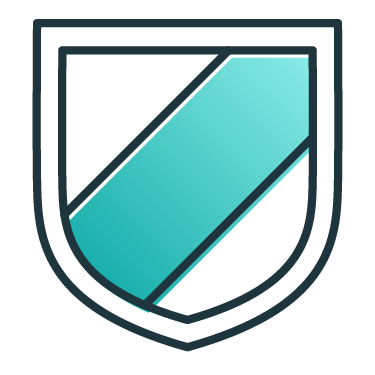 Minimalist shield with a teal diagonal stripe