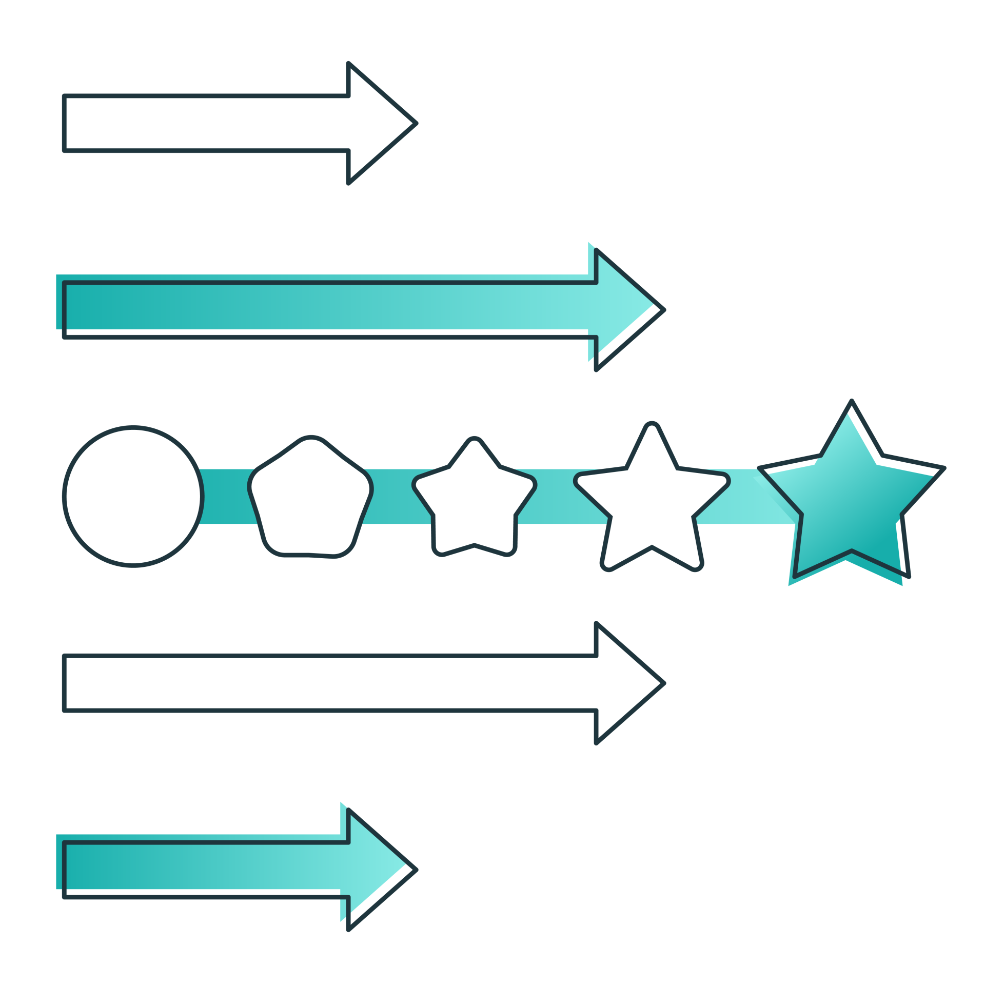 Circle transforming into a star parallel to arrows signifying progression forward