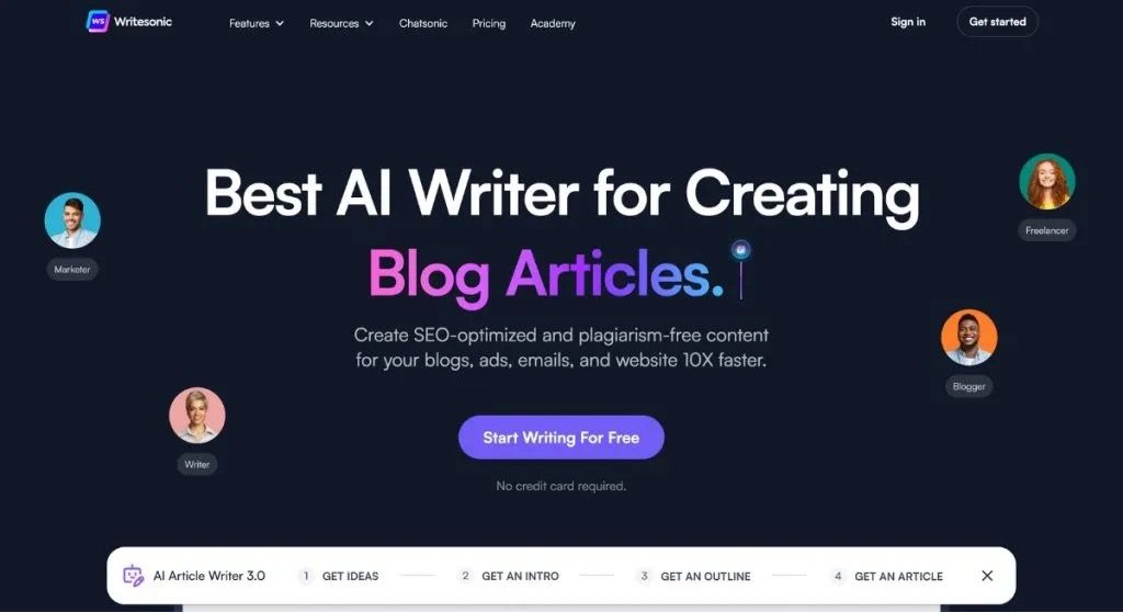 Software intelligenza artificiale per scrivere articoli Writesonic