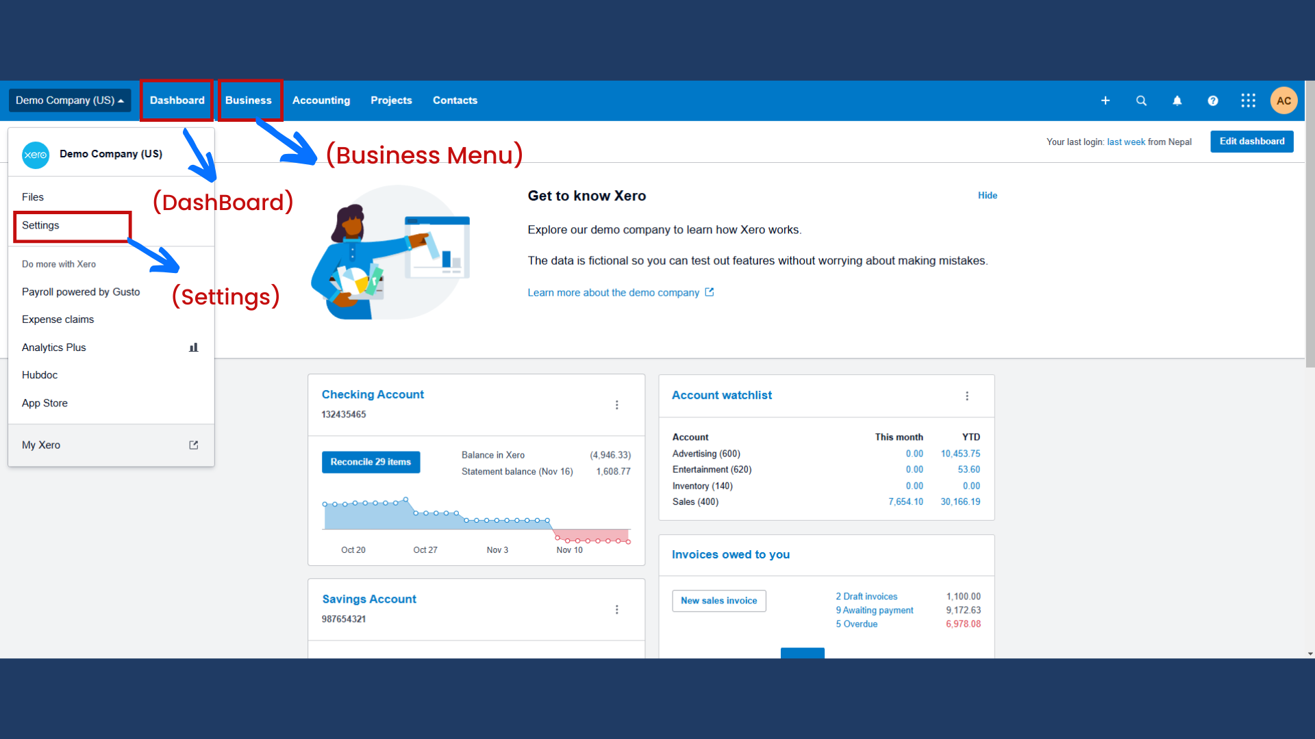 XERO Accounting Software Interface