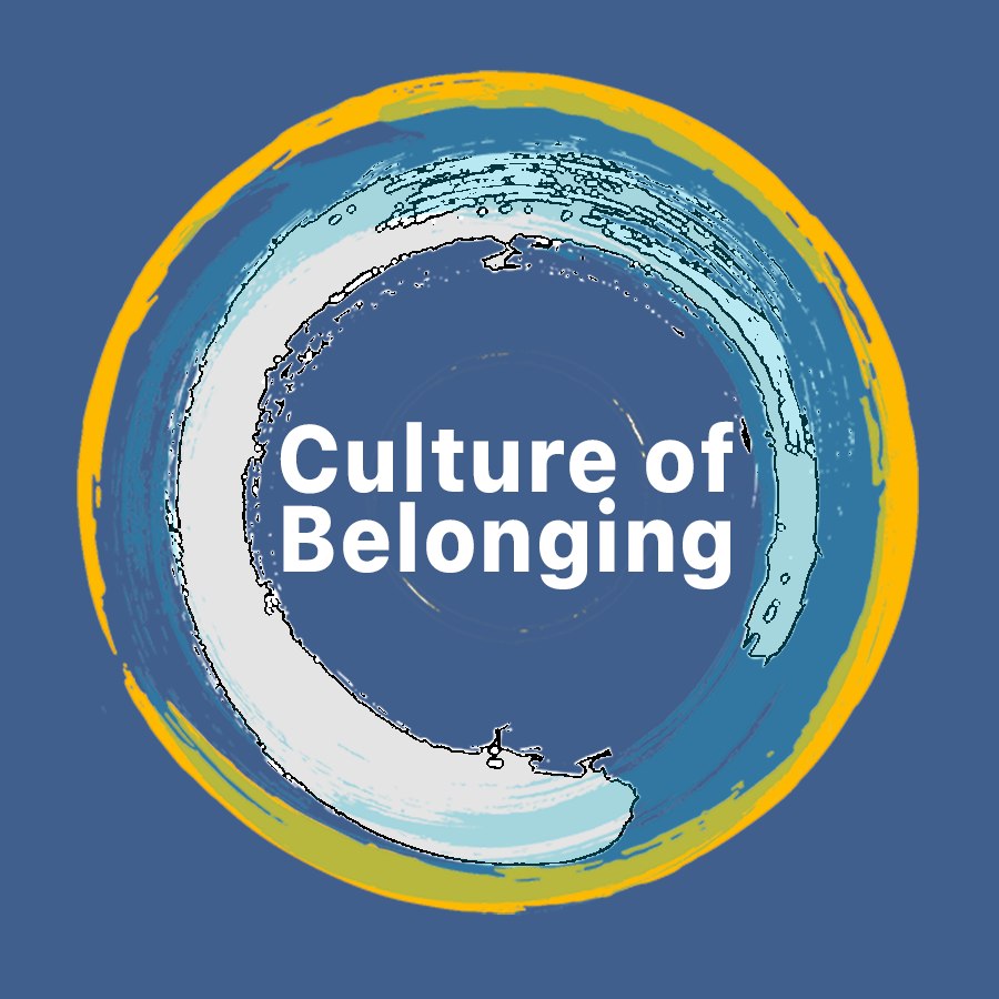 logo in blue and colorful circles with text Culture of Belonging