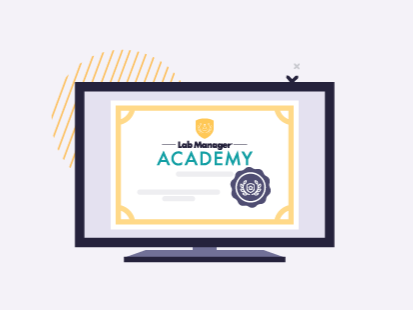 Illustration of Lab Manager Academy Certificate on computer monitor