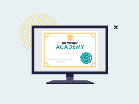 Illustration of a Lab Manager Academy Certificate on a monitor screen