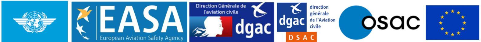 Logo de l'Agence européenne de la sécurité aérienne EASA Logo de la Direction générale de l'aviation civile DGAC Logo de l'OSAC organisme pour la sécurité de l'aviation civile Logo de la Federal Aviation Administration FAA