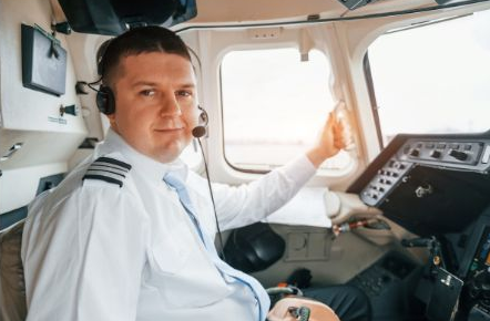 Young student in an American flight school aircraft in Florida