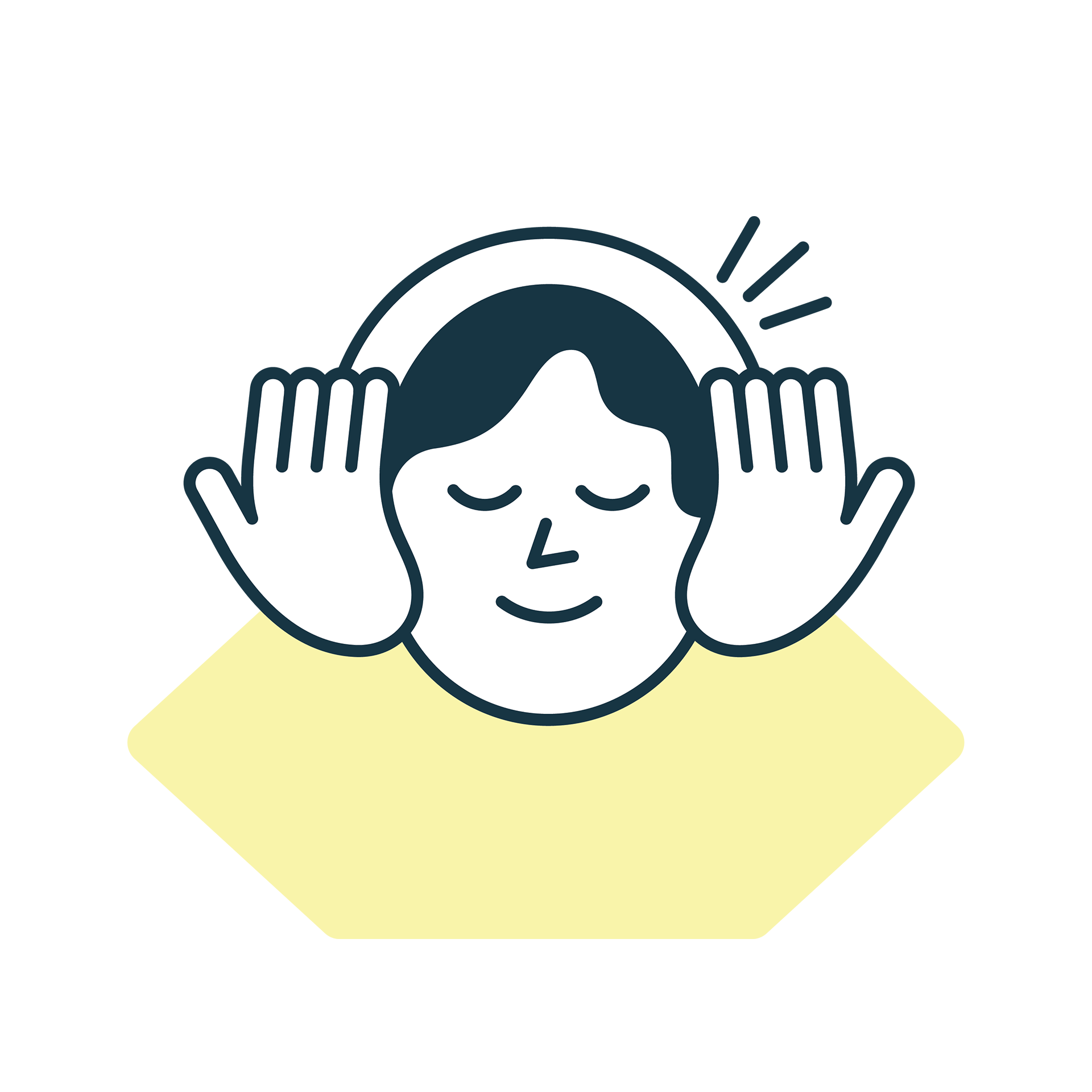 Illustration eines zufriedenen GEsichts mit Kopfhörern auf – Symbol für Fokus und konzentriertes Arbeiten im Deep Work Workshop.