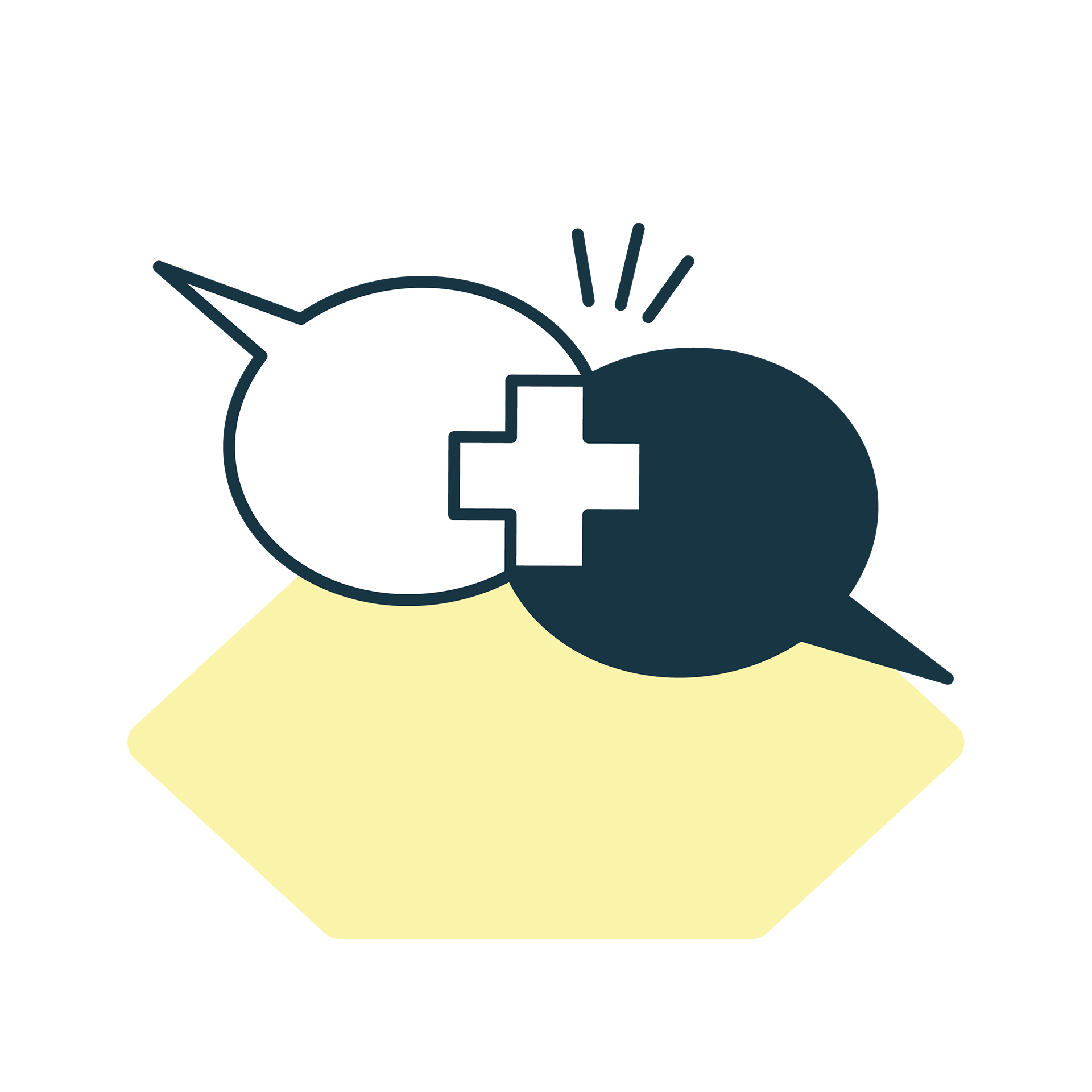 Illustration mit zwei Sprechblasen und einem Pluszeichen – symbolisch für Kommunikation und Zusammenarbeit in BEM Schulungen