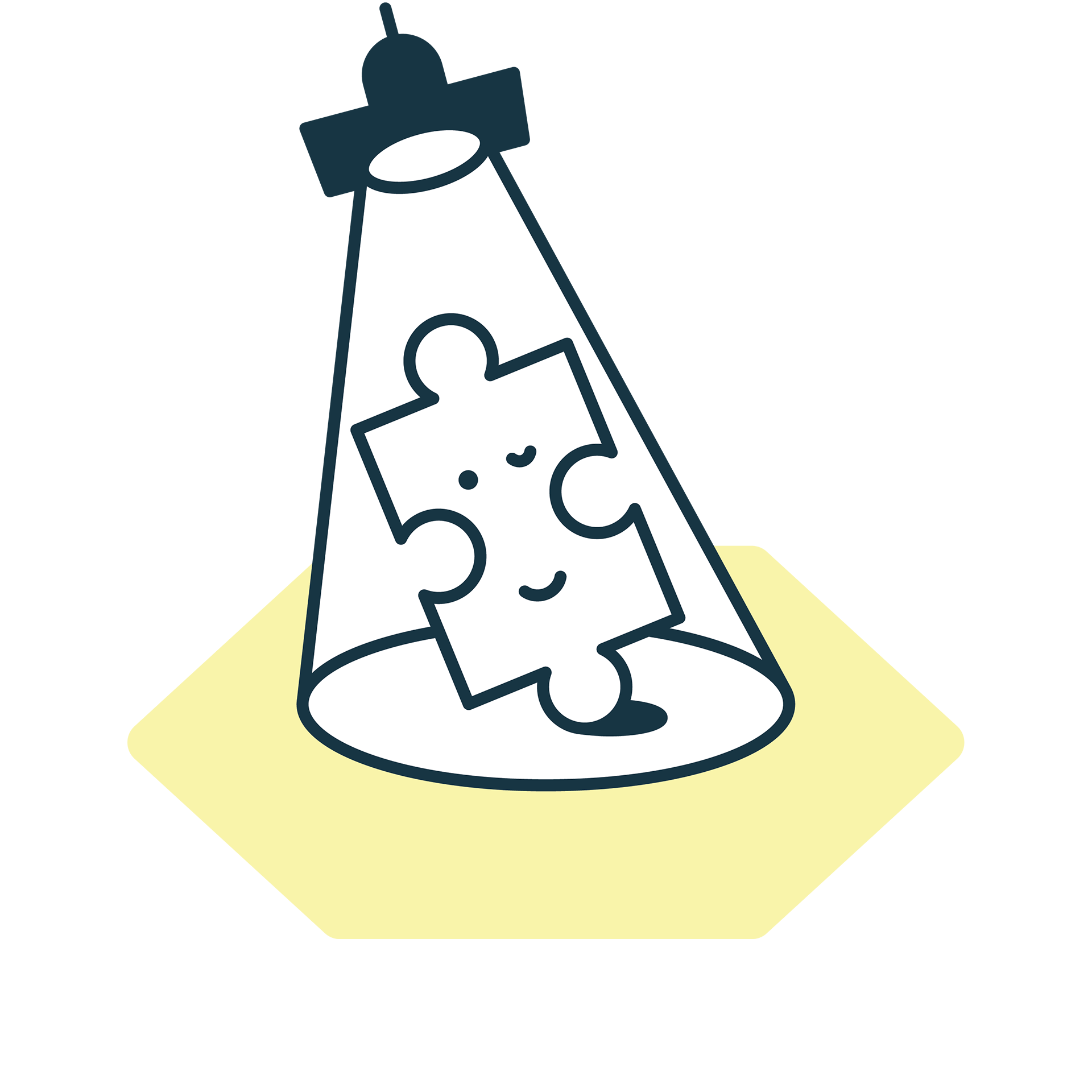 Illustration eines lächelnden Puzzlestücks im Scheinwerferlicht - Symbol für BEM-Fallbesprechung als Einzelcoaching