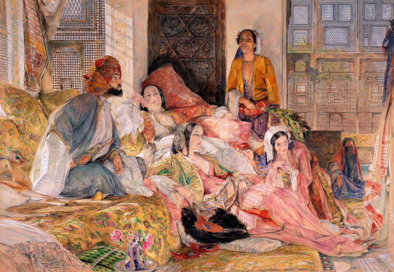 Image of a painting of a group of people relaxing in a Moroccan interior