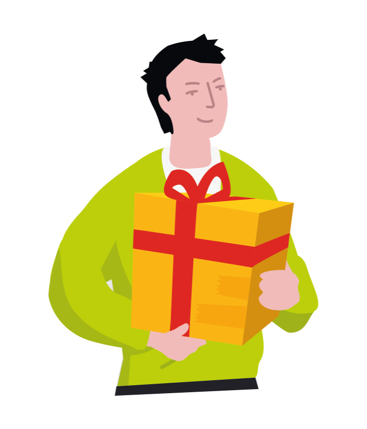 Man mit Geschenk in der Hand