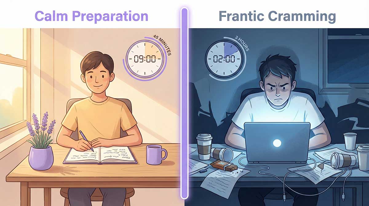 Comparison of calm preparation versus frantic cramming for Life in the UK test