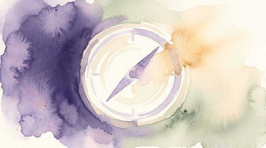 A vintage compass resting on soft purple fabric, symbolising finding your own direction