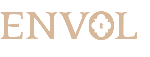The word “ENVOL” in beige capital letters, centered with the Envol 'lock' logo inside the 'O'.