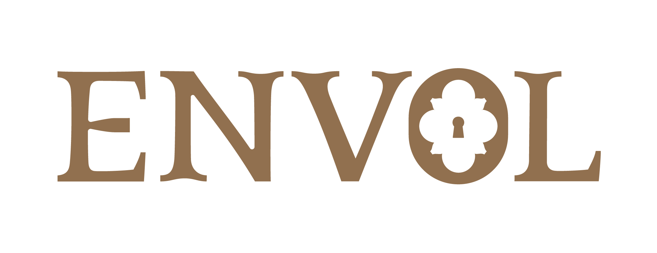 The word “ENVOL” in beige capital letters, centered with the Envol 'lock' logo inside the 'O'.