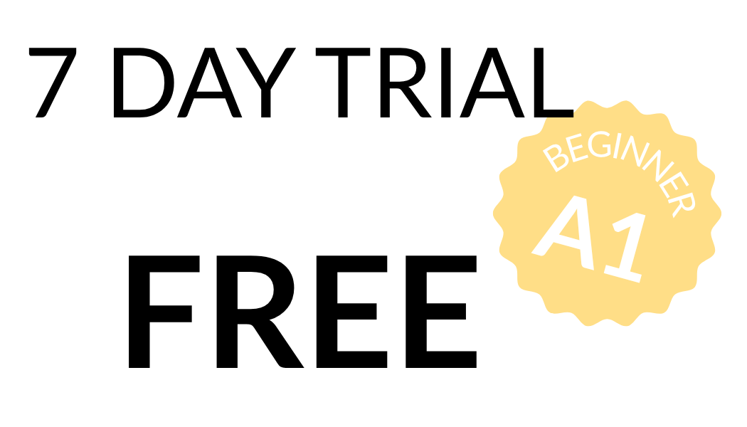 Banner for our Spanish course with the text “7 day free – beginner A1” promoting a free Spanish trial for beginners.