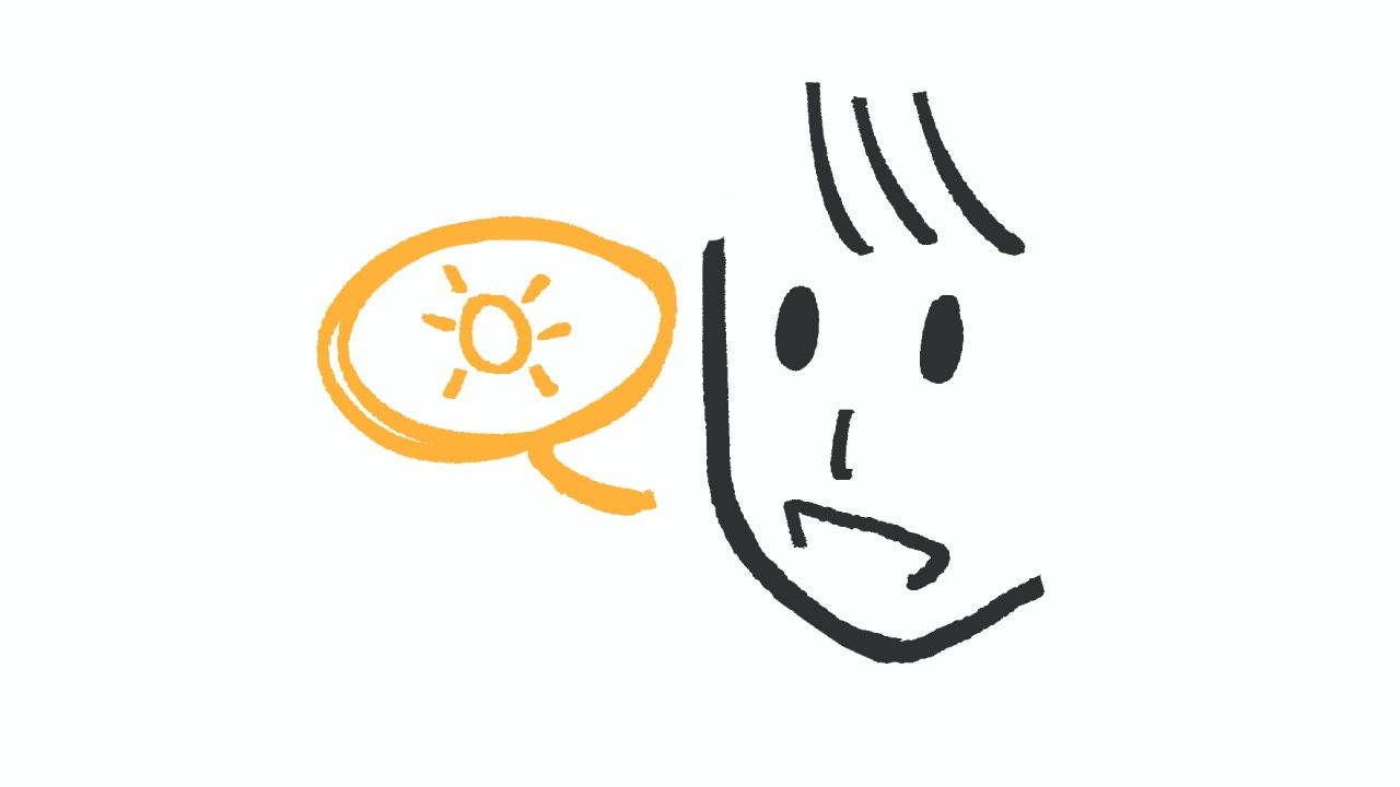 Braini smiling with a speech bubble containing a sun, symbolizing a bright, fun start to brain-friendly language learning.