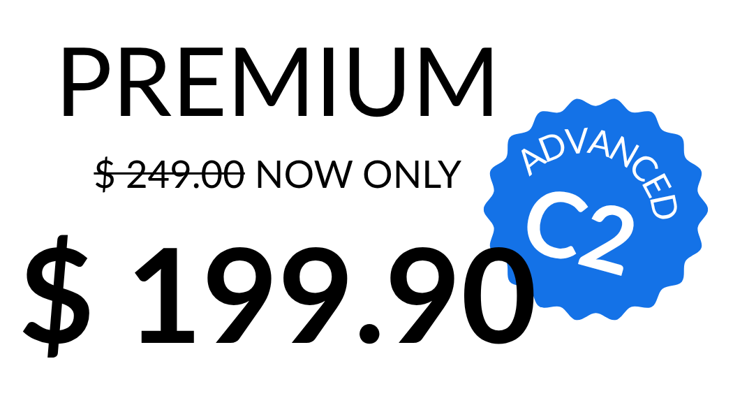 Banner for our Spanish course with the text “Premium – advanced C2” promoting a yearly Spanish premium course.