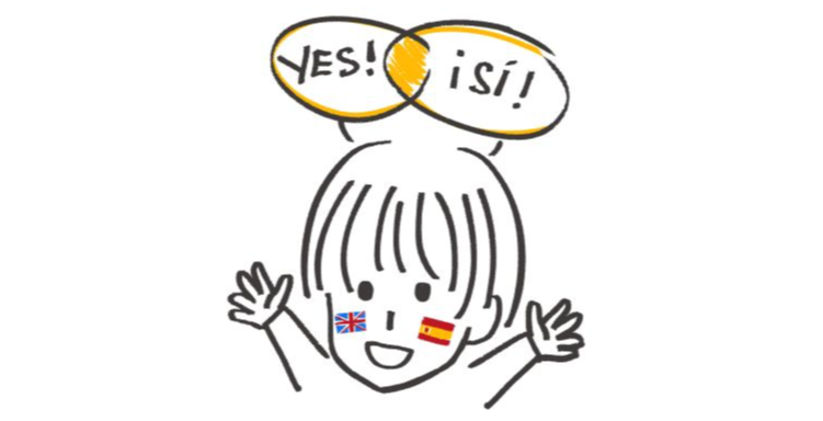 Braini, our brand character, with two speech bubbles saying “yes” and “isi,” expressing excited, positive reactions to easy language learning.