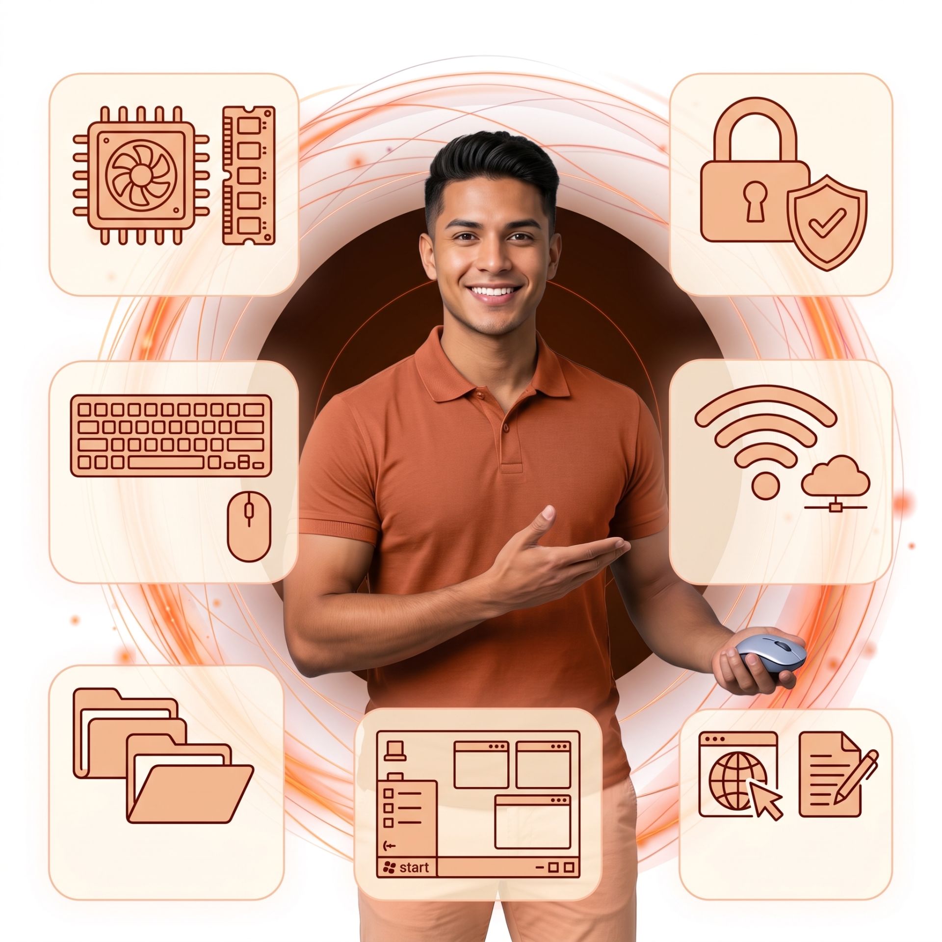 Persona utilizando una computadora con confianza