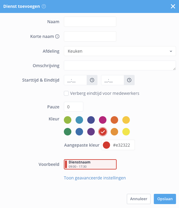 Formulier nieuw diensttype