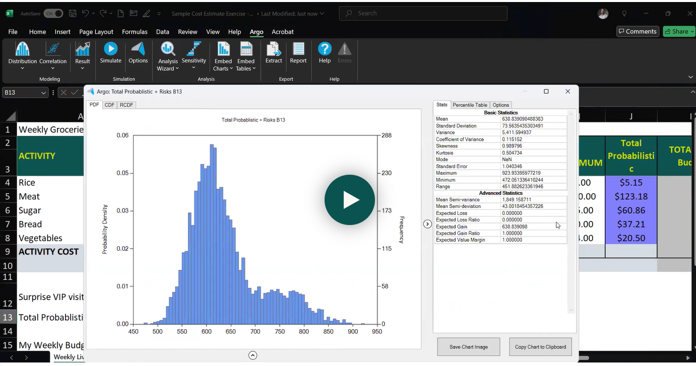 Monte-Carlo Simulation in Excel using Probability Distribution Function