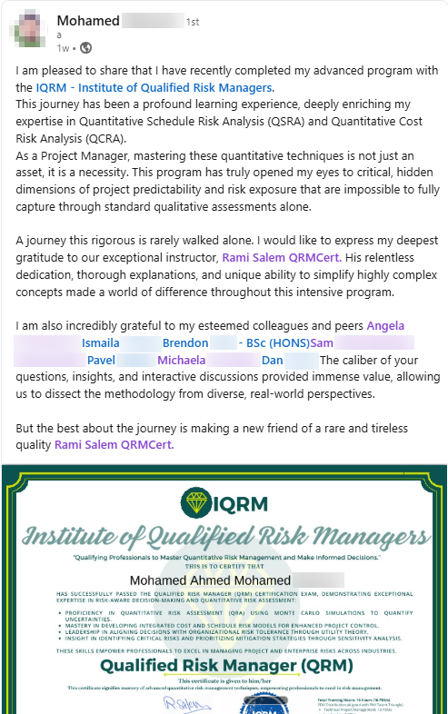Graduate LinkedIn testimonial, Project Manager
