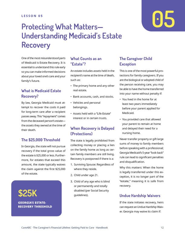 The Caregiver’s Financial Lifeline Handbook Example Page 1