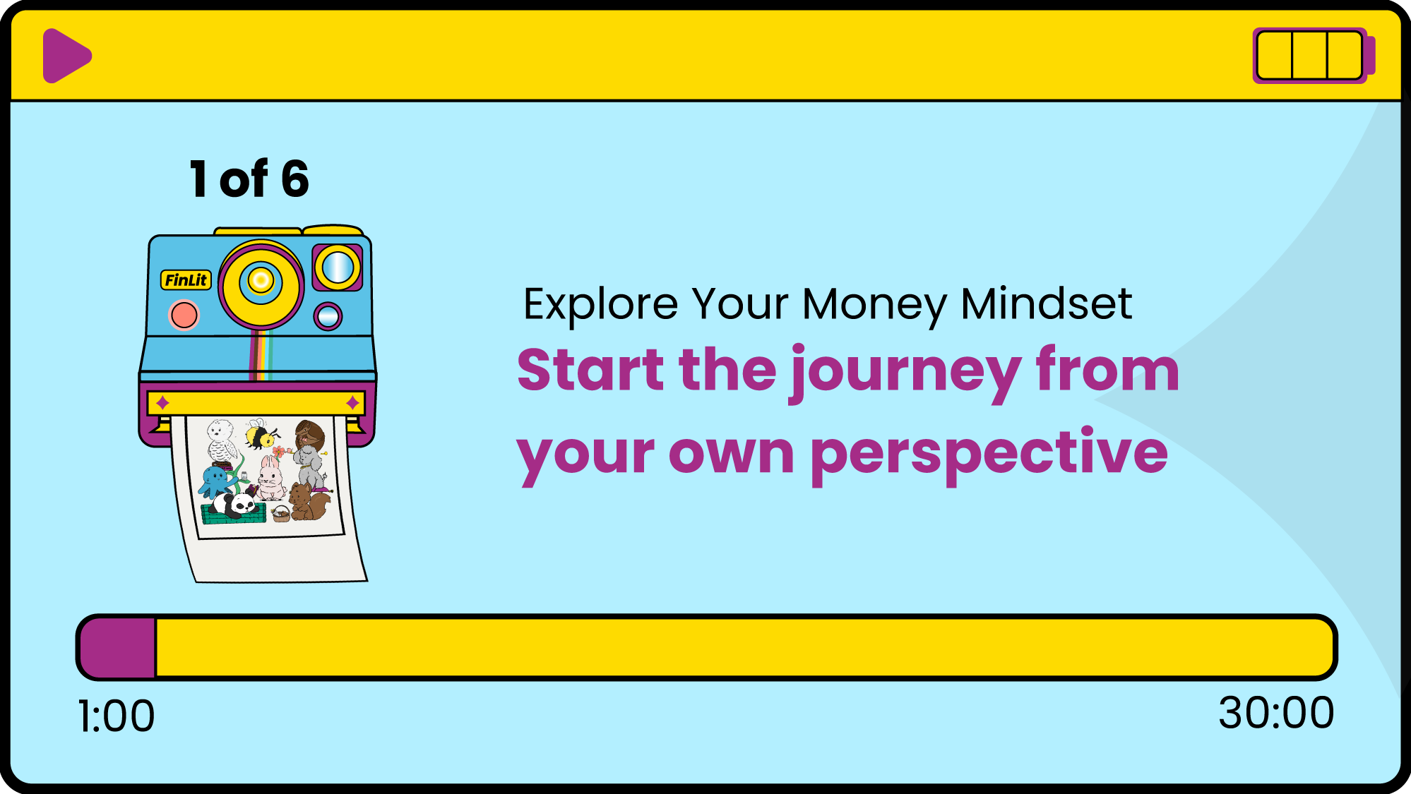 A 2D simple drawing of a person in a blue shirt and red pants working on a pink laptop.