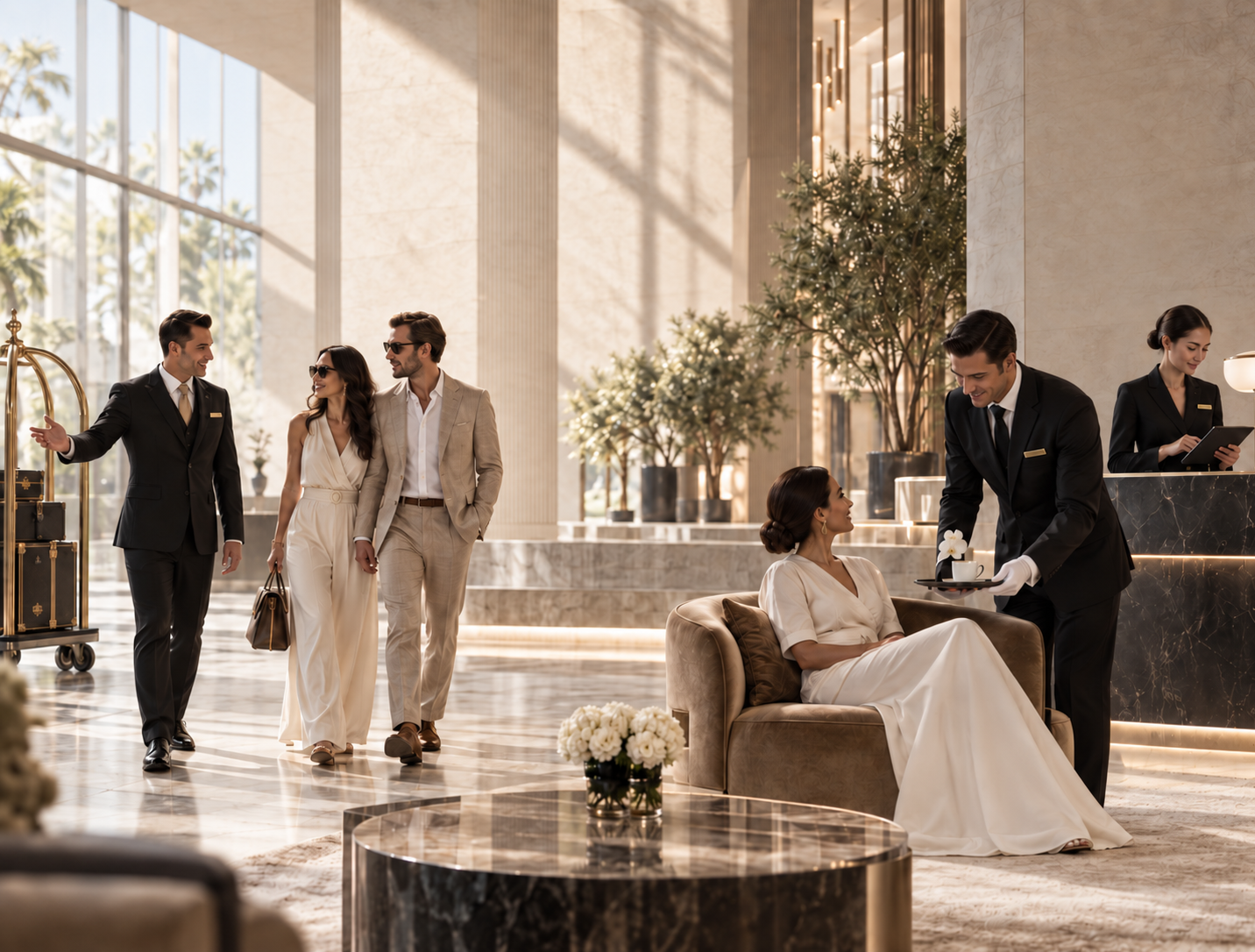 A luxury hotel lobby