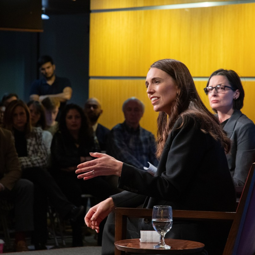 Jacinda Ardern, former Prime Minister of New Zealand, speaking as a visiting fellow at Harvard Business School (Photo: Harvard Business School, November 2023)